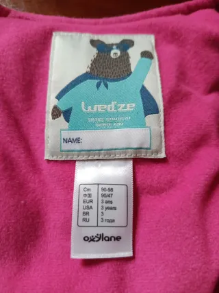 Mono de nieve rosa y blanco.Talla 3 años.90-98 cm