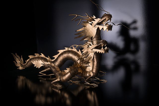 Scultura Drago Dorato in Metallo