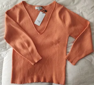 Jersey punto cuello pico naranja M