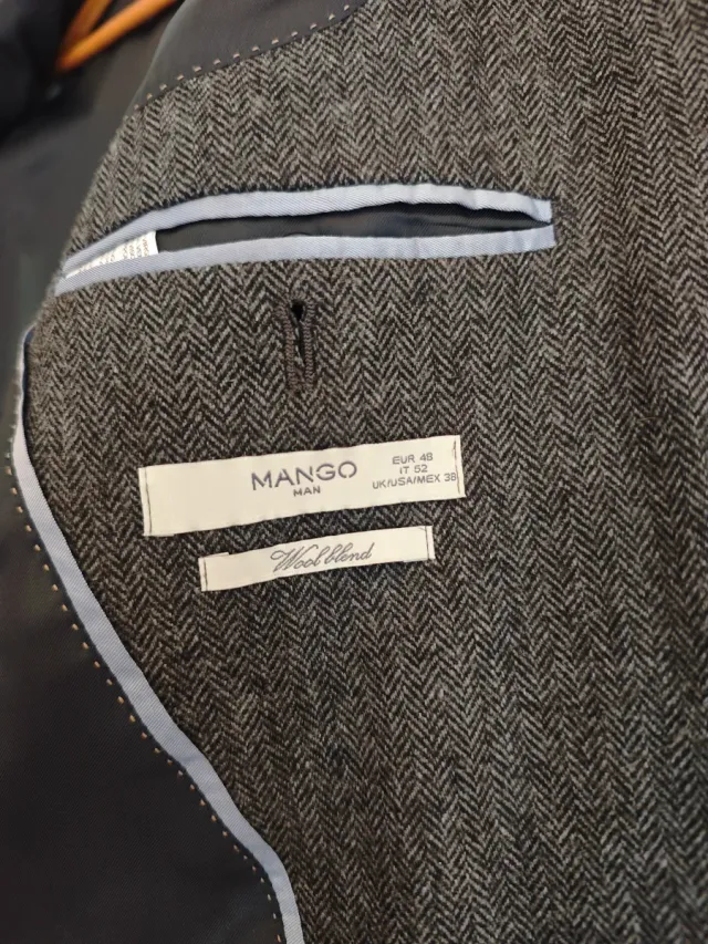 Americana lana espiga gris Mango Hombre