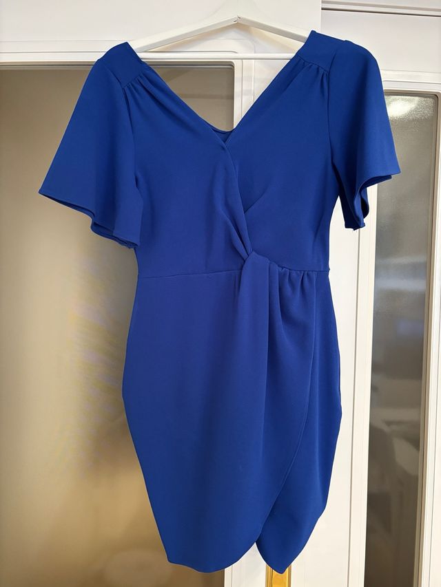Vestido midi azul cruzado