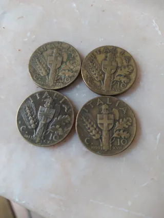 4 Monete Lire Italiane 10 Grana 1939 XVI