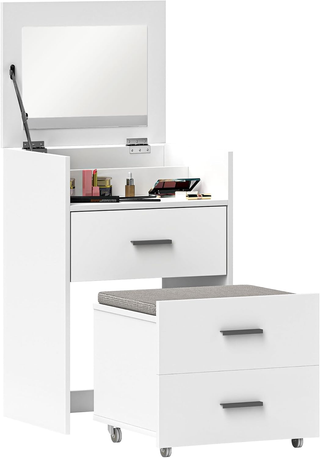 Tavolo da Trucco in Legno con Specchio Ribaltabile