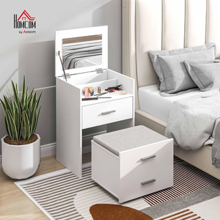 Tavolo da Trucco in Legno con Specchio Ribaltabile