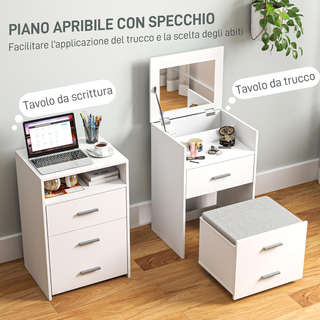 Tavolo da Trucco in Legno con Specchio Ribaltabile