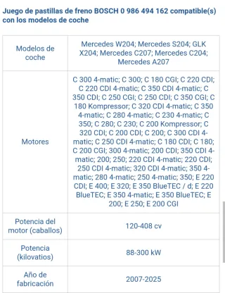 Pastillas Freno traseras Bosch BP 1073 Mercedes