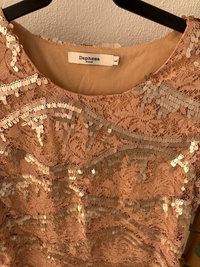 Camiseta Daphne lentejuelas rosa y oro Talla M