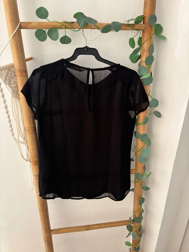 Camisa Zara Mujer Negra Adornada
