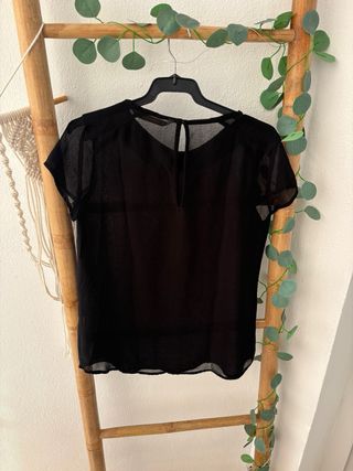 Camisa Zara Mujer Negra Adornada