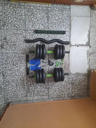 Pesas 20kg + Barra Z + Mancuernas