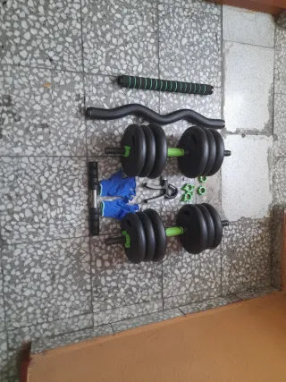 Pesas 20kg + Barra Z + Mancuernas