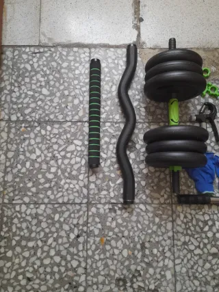 Pesas 20kg + Barra Z + Mancuernas