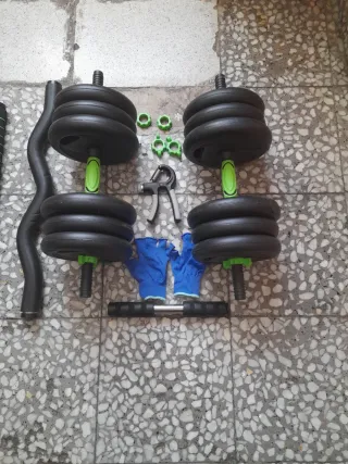 Pesas 20kg + Barra Z + Mancuernas