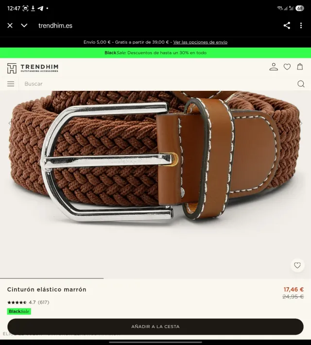 Cinturón Elástico Trenzado Unisex Marrón