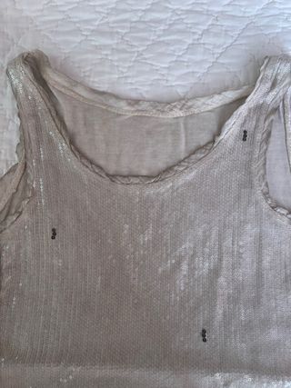 Camiseta sin mangas S lentejuelas beige/plata