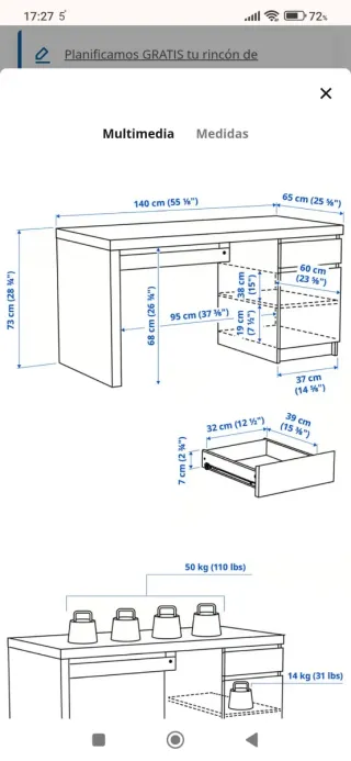 Escritorio de madera MALM + silla de regalo