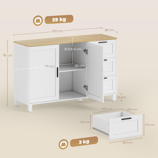 Credenza Cucina, Mobile Cucina con 3 Cassetti, Arm