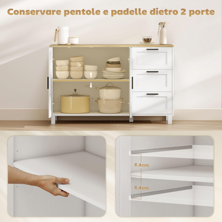 Credenza Cucina, Mobile Cucina con 3 Cassetti, Arm