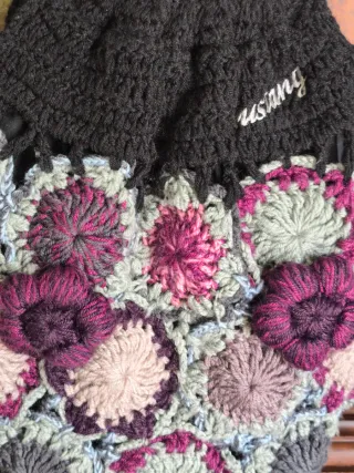 Bolso Crochet Flores Negro y Multicolor