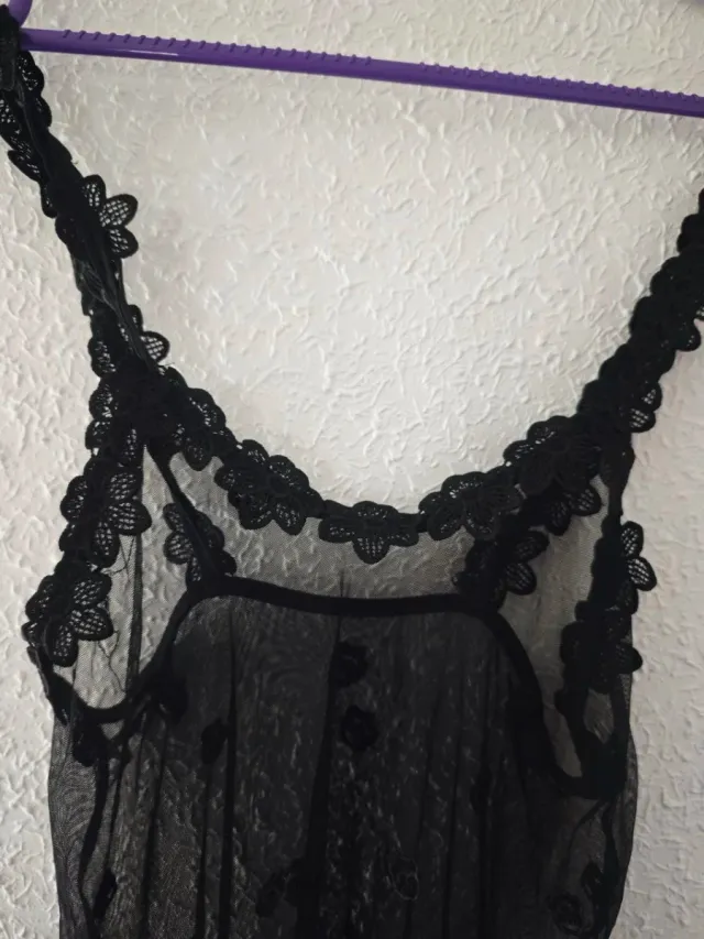 Camisón Lencero Negro Encaje