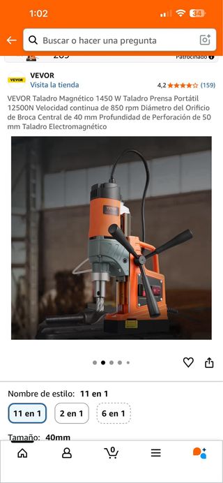 VEVOR Taladro Magnético 1450 W Taladro Prensa Port