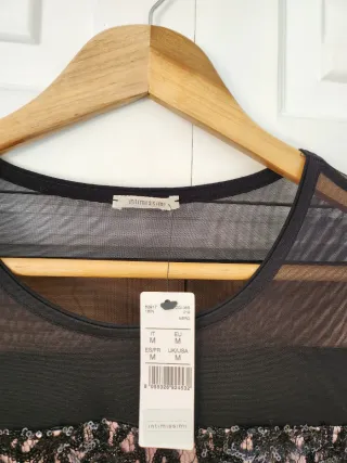 Vestido de fiesta lentejuelas negro y plata