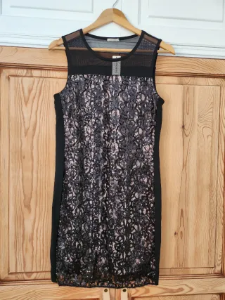 Vestido de fiesta lentejuelas negro y plata