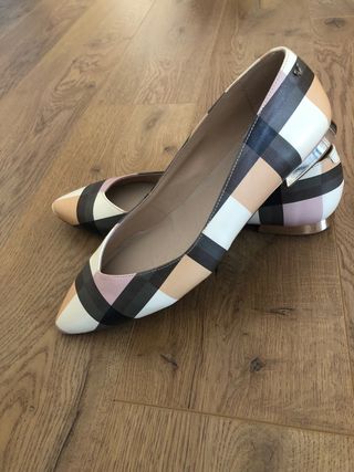 Bailarinas piel cuadros vichy tonos pastel 2,5 cm