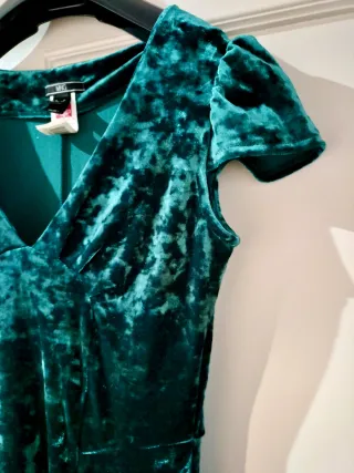 Precioso Vestido Vintage Terciopelo seda Verde