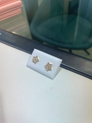 Pendientes Oro 18K Estrella Nácar y Circonita