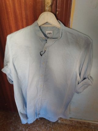 Camisa Zara Manga Corta Cuello Mao Talla M