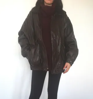 Cazadora Piel Vintage Oversize Marrón
