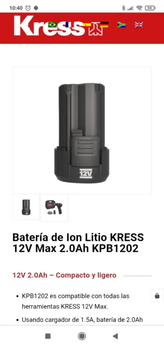 Batería Kress 12V 2Ah Li-ion KPB1202