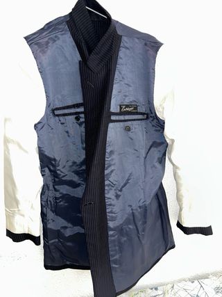 Traje Vintage Lana Virgen Raya Azul Marino