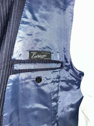 Traje Vintage Lana Virgen Raya Azul Marino