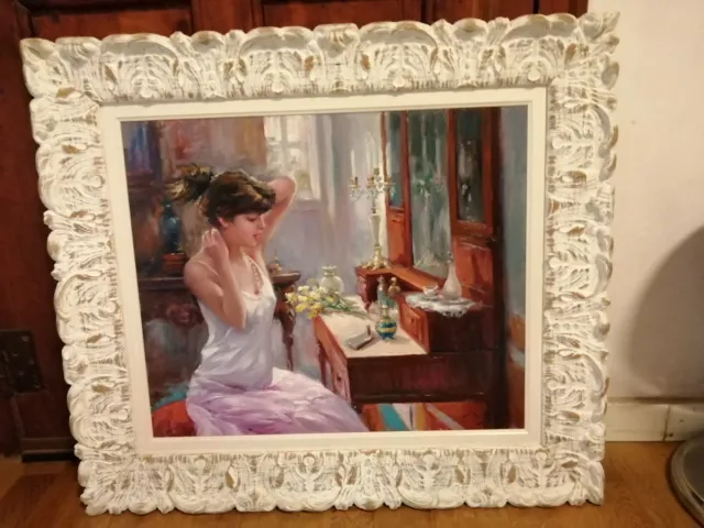 Cuadro al óleo vintage marco madera