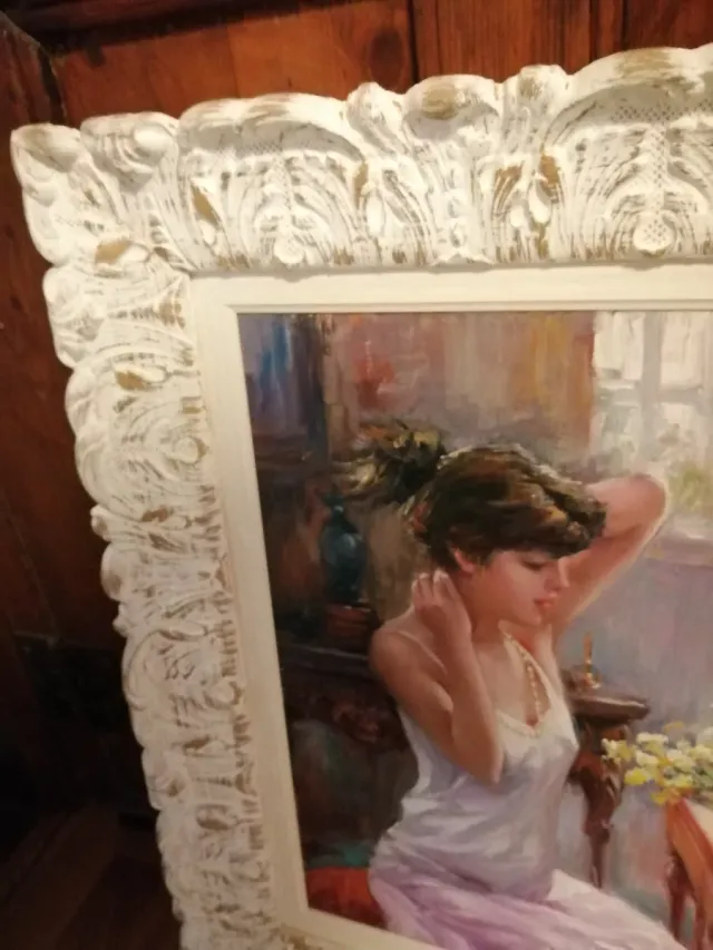 Cuadro al óleo vintage marco madera