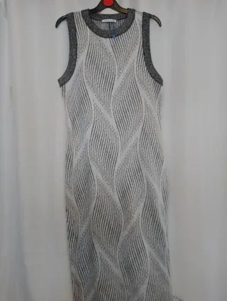 Vestido Zara punto gris y blanco