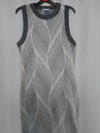 Vestido Zara punto gris y blanco