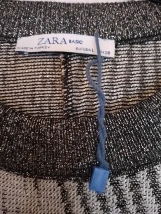 Vestido Zara punto gris y blanco