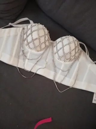 Top fiesta pedrería blanco y plata T.S