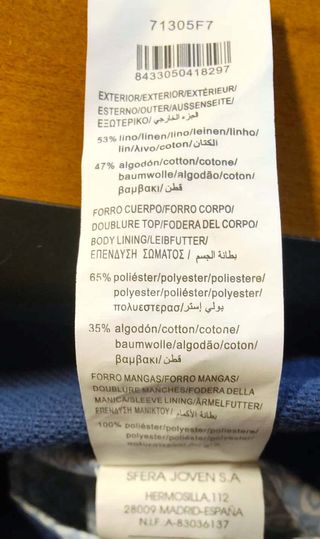 Chaqueta lino Sfera Corte Inglés Talla 50 slim fit