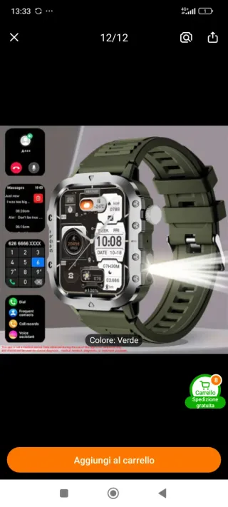 Smartwatch Verde e Argento