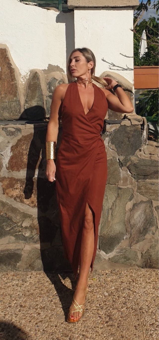 Vestido Zara Marrón Halter