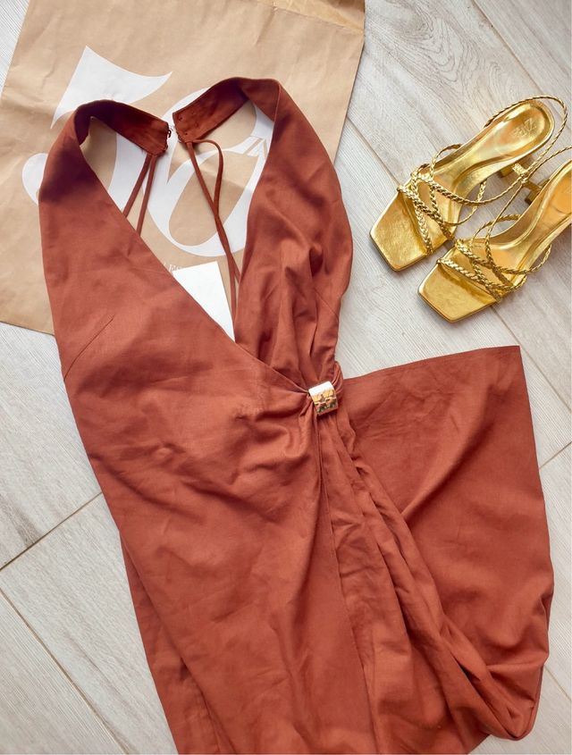 Vestido Zara Marrón Halter