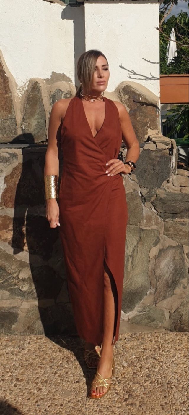 Vestido Zara Marrón Halter