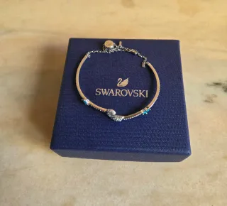 Pulsera Cisne Swarovski Azul y Dorado