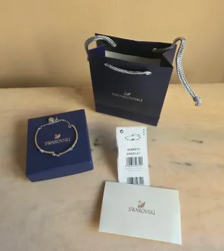 Pulsera Cisne Swarovski Azul y Dorado