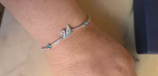 Pulsera Cisne Swarovski Azul y Dorado