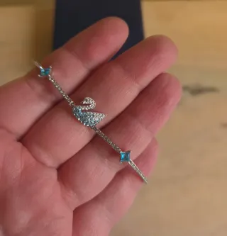 Pulsera Cisne Swarovski Azul y Dorado